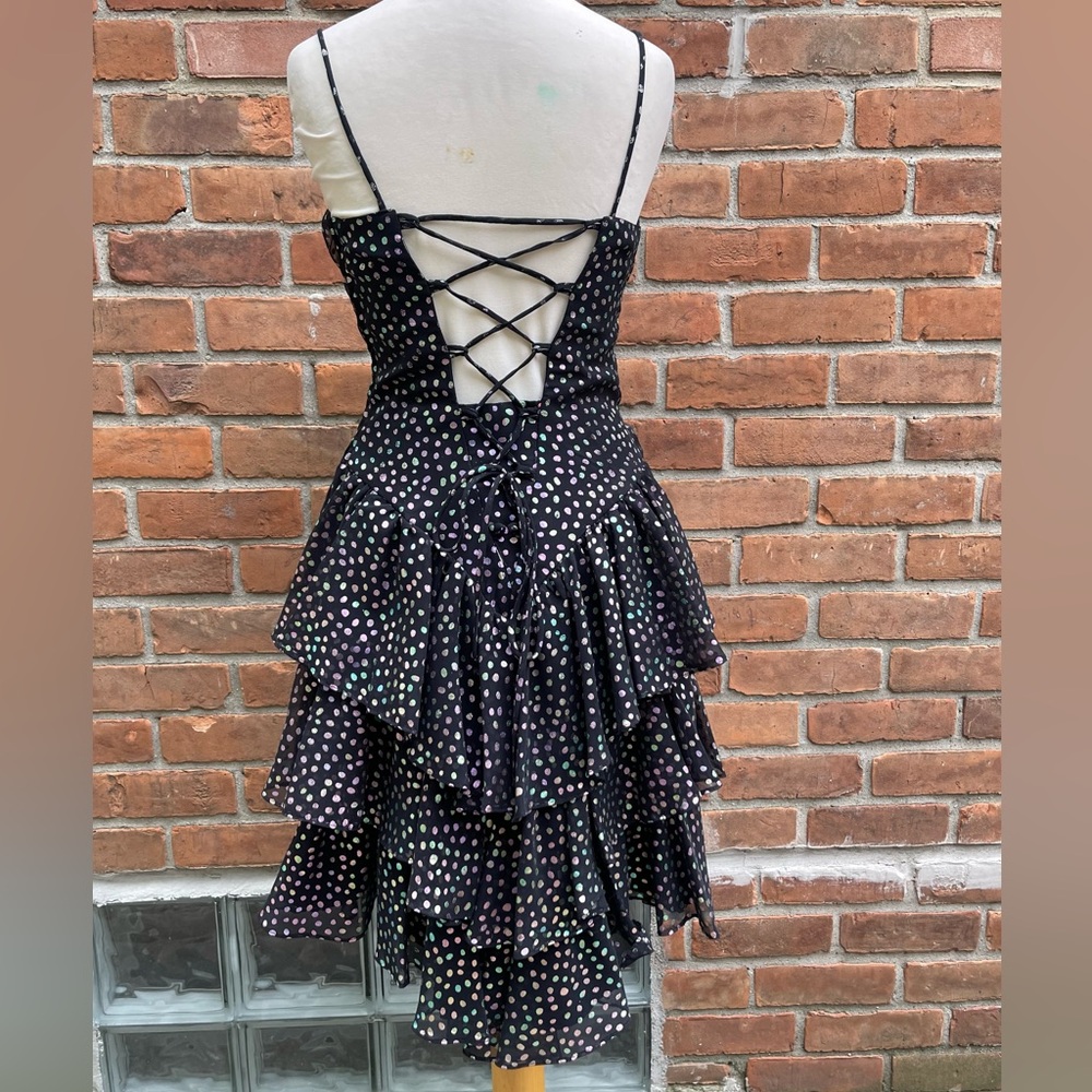 Vintage New Leaf 80’s Metallic Polka Dot Ruffle Dress - Picture 7 of 9